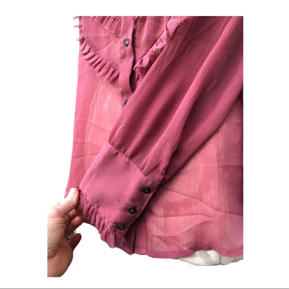 Free People ~ Sheer Button down Ruffle Top - Picture 6 of 9